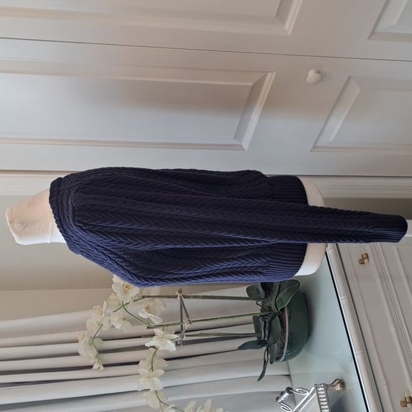 J.Crew‎ Womens Navy Cableknit Crewneck Pullover Sweater Puff Sleeves MED - Picture 2 of 7